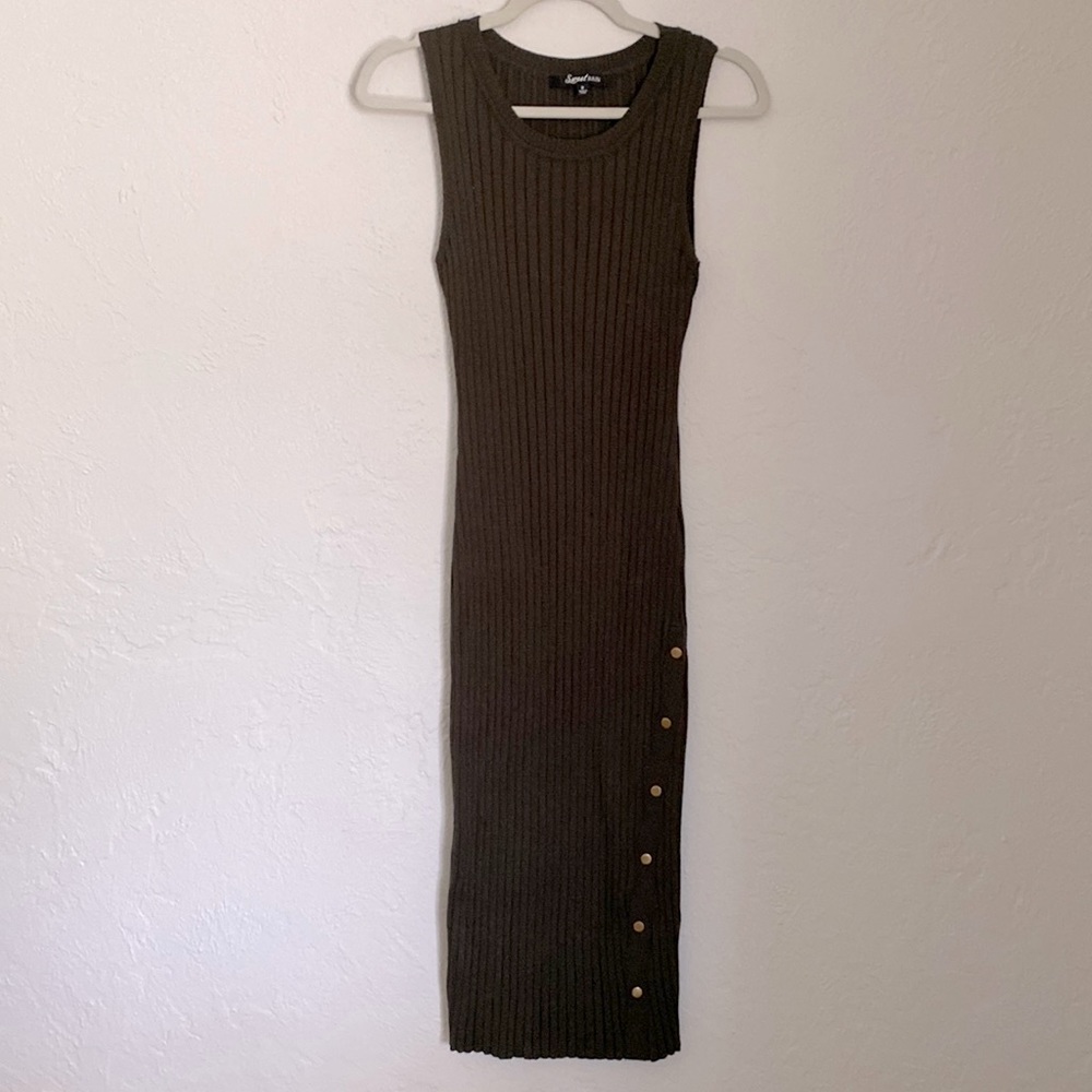 Hunter Green Ribbed Sweater Dress